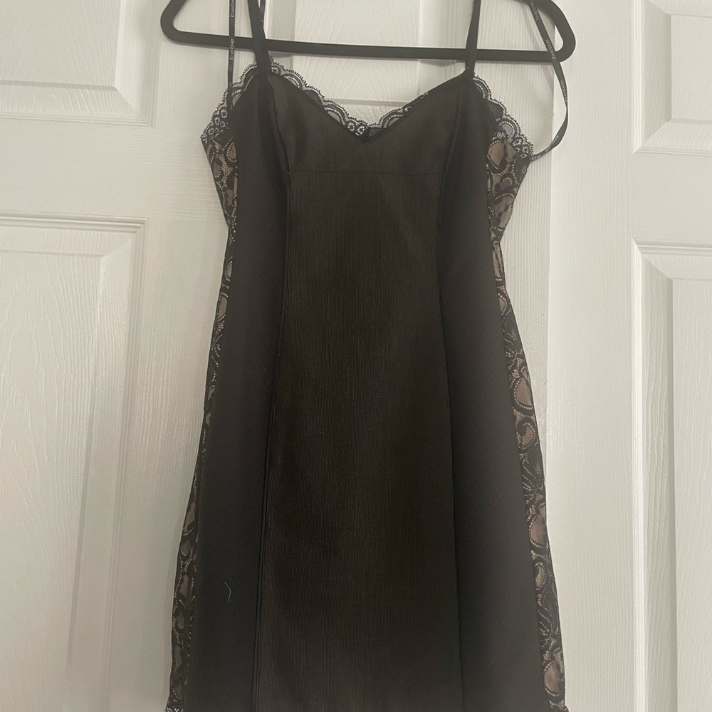 Bebe Black Lace mini dress with Sheer Elegance